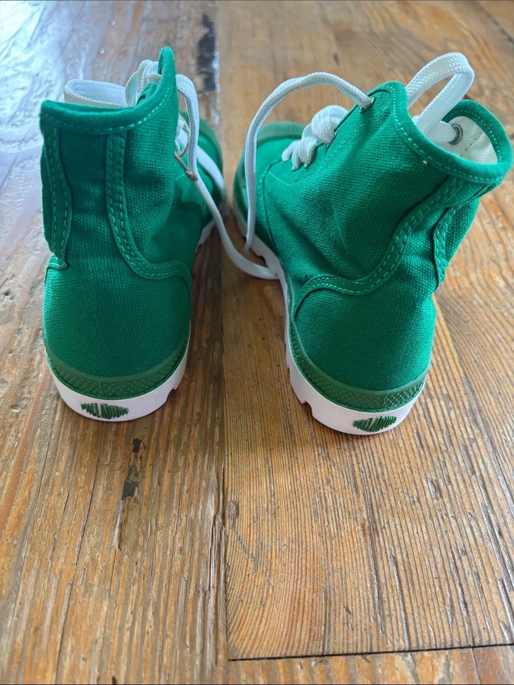 Palladium Kids Green Canvas High-Top Sneaker Boots with White Laces